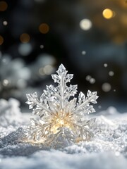 ice crystal, like Christmas stars illuminate and act as a backdrop to the night of vigil, evoking the magic of the holidays. snow crystal in graphic form integrated by AI and personal creativity.