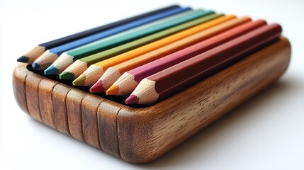 Fototapeta premium Isolated a white background A neatly arranged pencil box with colored pencils inside ready for schoolwork