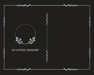 Funeral vector card. Empty card. Black and white background and frame. Funeral invitation