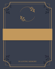 Funeral vector card. Empty card with empty gold frame for text