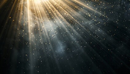 Golden rays of light pierce through a dark, smoky atmosphere, creating a dramatic and ethereal scene.  The warm light contrasts beautifully with the cool, dark tones.