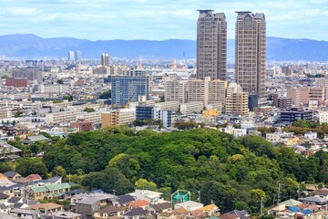 堺市、堺市役所展望ロビーからの眺め（田出井山古墳方面）