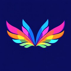 Colorful abstract wings design on dark blue background.