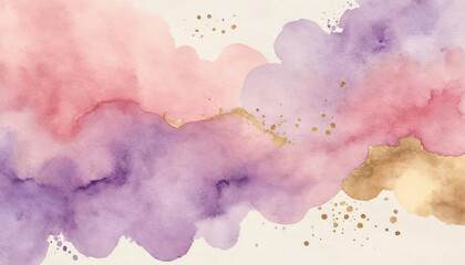 Obraz premium Abstract watercolor background in soft pastel colors with gold accents and copy space