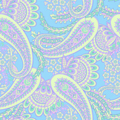 Traditional seamless paisley pattern. Vector Indian floral ornament.