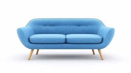 Fototapeta premium Light blue fabric sofa isolated on white background.