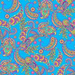 Paisley Floral oriental ethnic Pattern. Vector Seamless Ornamental Indian fabric patterns.