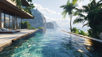 Obraz premium Luxury Villa with Infinity Pool Overlooking Ocean and Mountains