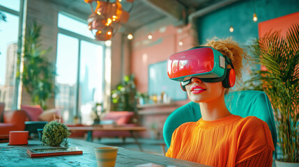Young professionals engage in innovative brainstorming using virtual reality technology
