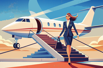 A woman walks away from the airplane 