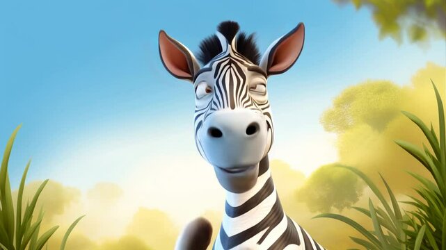 Talking zebra close up, cartoon character