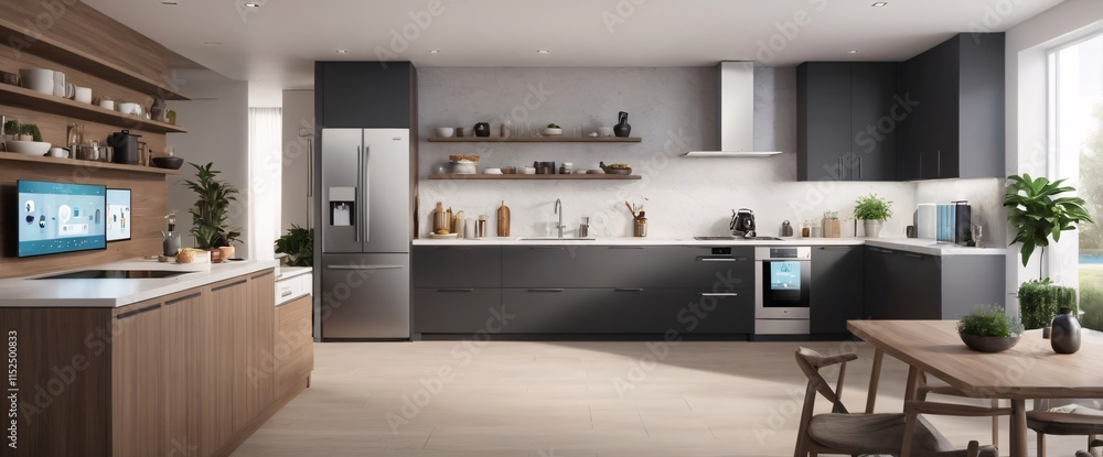 Aufkleber illustrate the concept of the internet of things with an image of a smart home, featuring various co