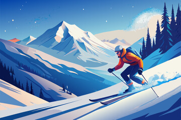 A skier is coming down a steep mountain. Extreme sports