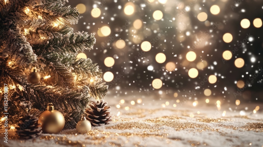 Poster a cozy abstract christmas background with warm golden lights and soft bokeh effects, creating a fest