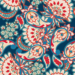 Madhubani, kalamkari, kani seamless pattern. Vector Ajrakh Ikat print patola. Background digital printing textile pattern floral allover design