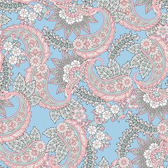 paisley floral vector illustration in damask style. seamless background