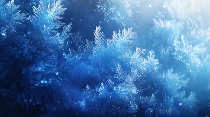 Obraz premium A frosty abstract Christmas background with icy textures, glowing blue snowflakes, and soft white gradients