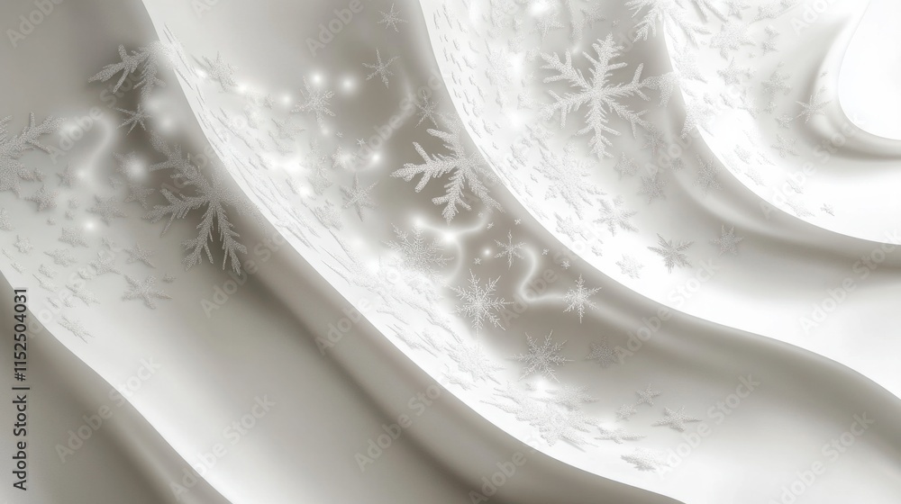 Poster a minimalist abstract christmas background with soft white and silver gradients, accented by glowing