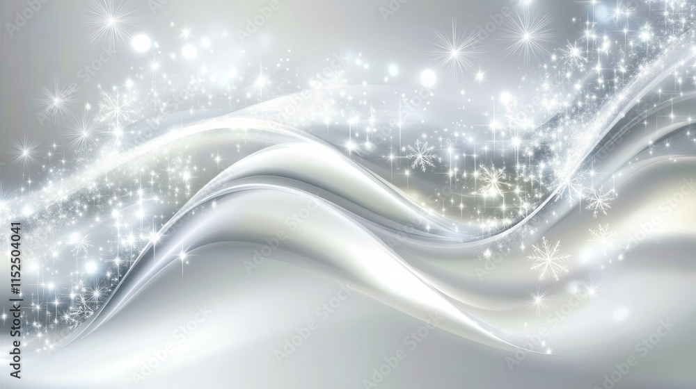 Poster a minimalist abstract christmas background with soft white and silver gradients, accented by glowing