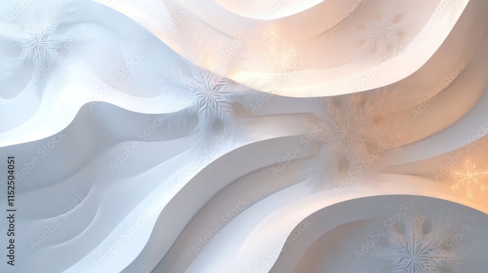 Poster a minimalist abstract christmas background with soft white and silver gradients, accented by glowing