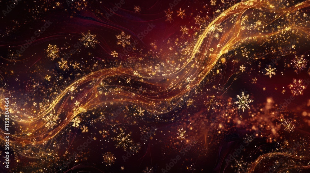 Aufkleber a shimmering christmas abstract with golden glitter trails and glowing snowflake patterns on a deep 