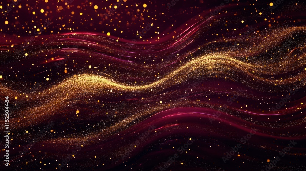 Poster a shimmering christmas abstract with golden glitter trails and glowing snowflake patterns on a deep 