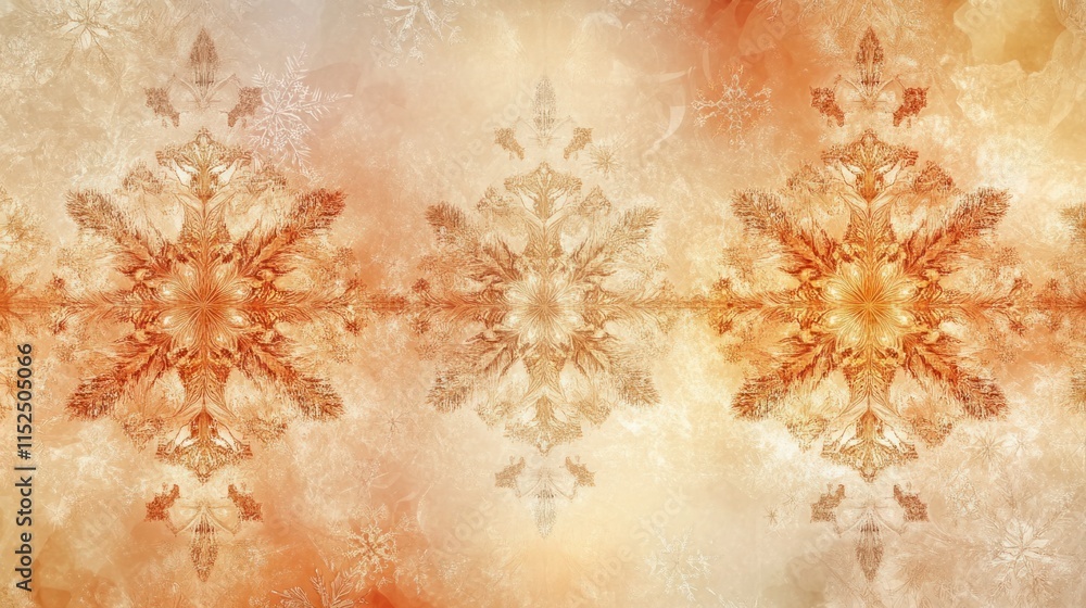 Poster an elegant christmas abstract featuring layered snowflake patterns with glowing effects on a soft gr