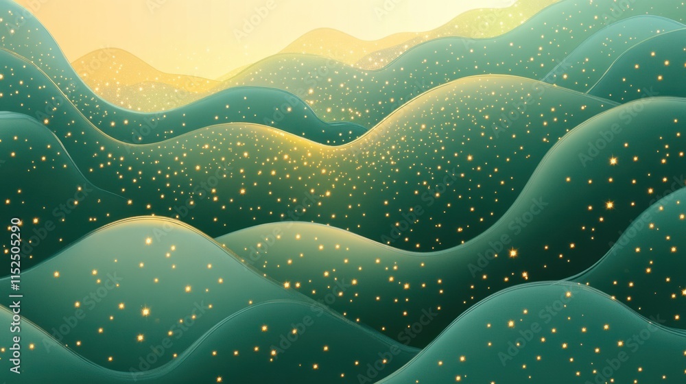 Aufkleber an ethereal christmas abstract with glowing golden lights and overlapping star patterns over a soft 