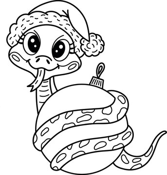Vector illustration of a cute snake in a Santa hat