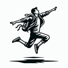 vector illustration of people running, jumping, celebrating victory