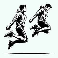 vector illustration of people running, jumping, celebrating victory
