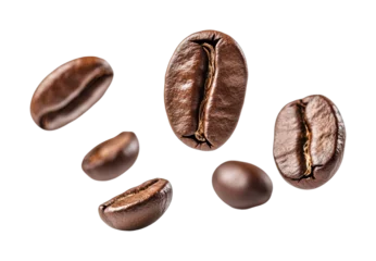  Floating roasted coffee beans isolated in mid-air, realistic brown aromatic coffee grains concept for drinks, cafe, and brewing design on transparent background © Mark