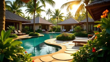 Fototapeta premium Tropical Garden Path Leading to Private Villas