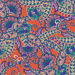 Seamless pattern with paisley ornament. Ornate floral decor for fabric. Vector illustration