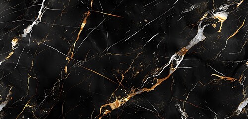 Luxurious black marble background with golden veins and white abstract contrast, elegant style