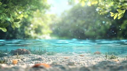 Fototapeta premium Tranquil Underwater Scene With Lush Green Foliage