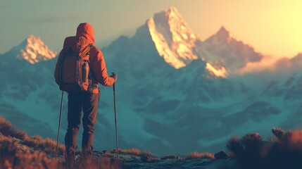 Adventurer Pauses To Admire Majestic Mountain Peaks