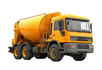 Heavy-duty cement mixer truck ready for construction tasks. Isolated on transparent background, png.