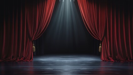 red stage curtains with back wooden floor