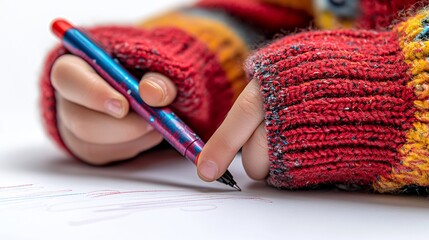 Isolated a white background A childs hand holding a futuristic digital pen interacting with a tablet symbolizing the future of creative and interactive education