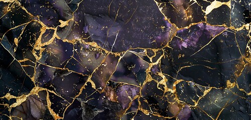 Luxurious dual marble background with golden cracks, purple accents, and shimmering black onyx