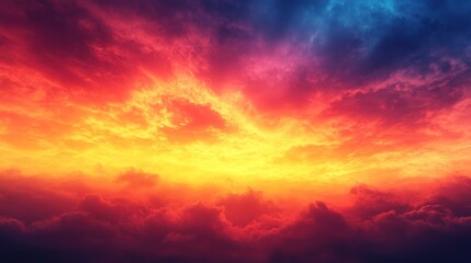 Fototapeta premium Dramatic sunset with vibrant red, orange, and blue clouds filling the sky.
