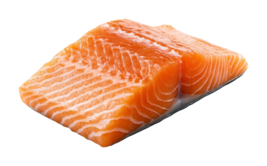 Fresh salmon fillet with rich orange color, raw fish perfect for cooking, seafood dishes, healthy protein meals, and gourmet cuisine isolated on transparent background