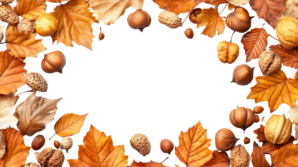Autumn maple leaves border with vibrant orange, red, and yellow foliage, seasonal frame for fall-themed design, nature background isolated on transparent background