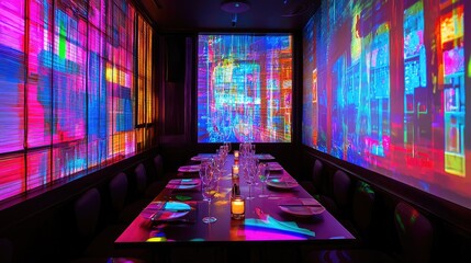 Neon Dreamscape Dining Room: A vibrant, immersive dining experience