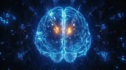 Glowing digital human brain, neural network concept.