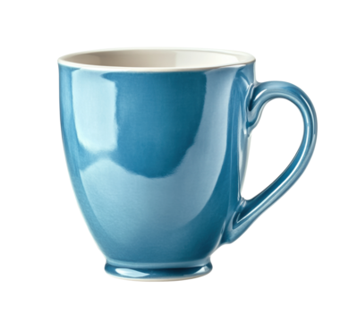 Blue ceramic coffee mug with curved handle, glossy finish, minimalist design, versatile drinkware for tea or hot beverages, household utility item isolated on transparent background - Powered by Adobe