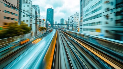 High Speed Train Through Urban Cityscape