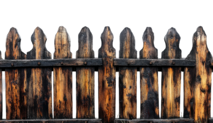 Rustic wooden fence suitable for various design projects. Isolated on transparent background, png.