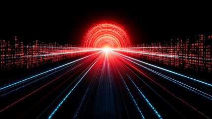 Abstract technology background representing digital chaos, symbolizing data streams, cybersecurity, cloud computing, supercomputing, and neural networks with vibrant colors and complex patterns

